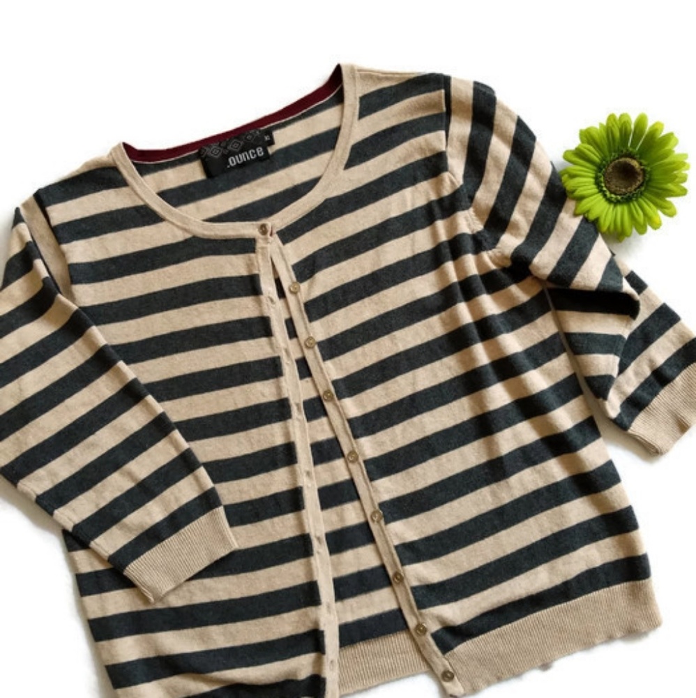 Ounce Taupe and Gray Striped Cardigan sz.XL  #281